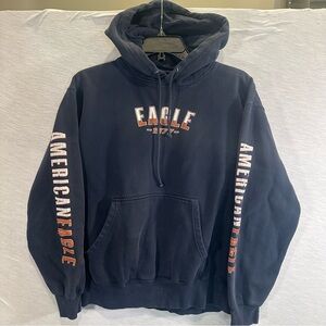 American Eagle Navy Orange Hooded Hoodie Vintage Sweatshirt Street Cozy Comfort